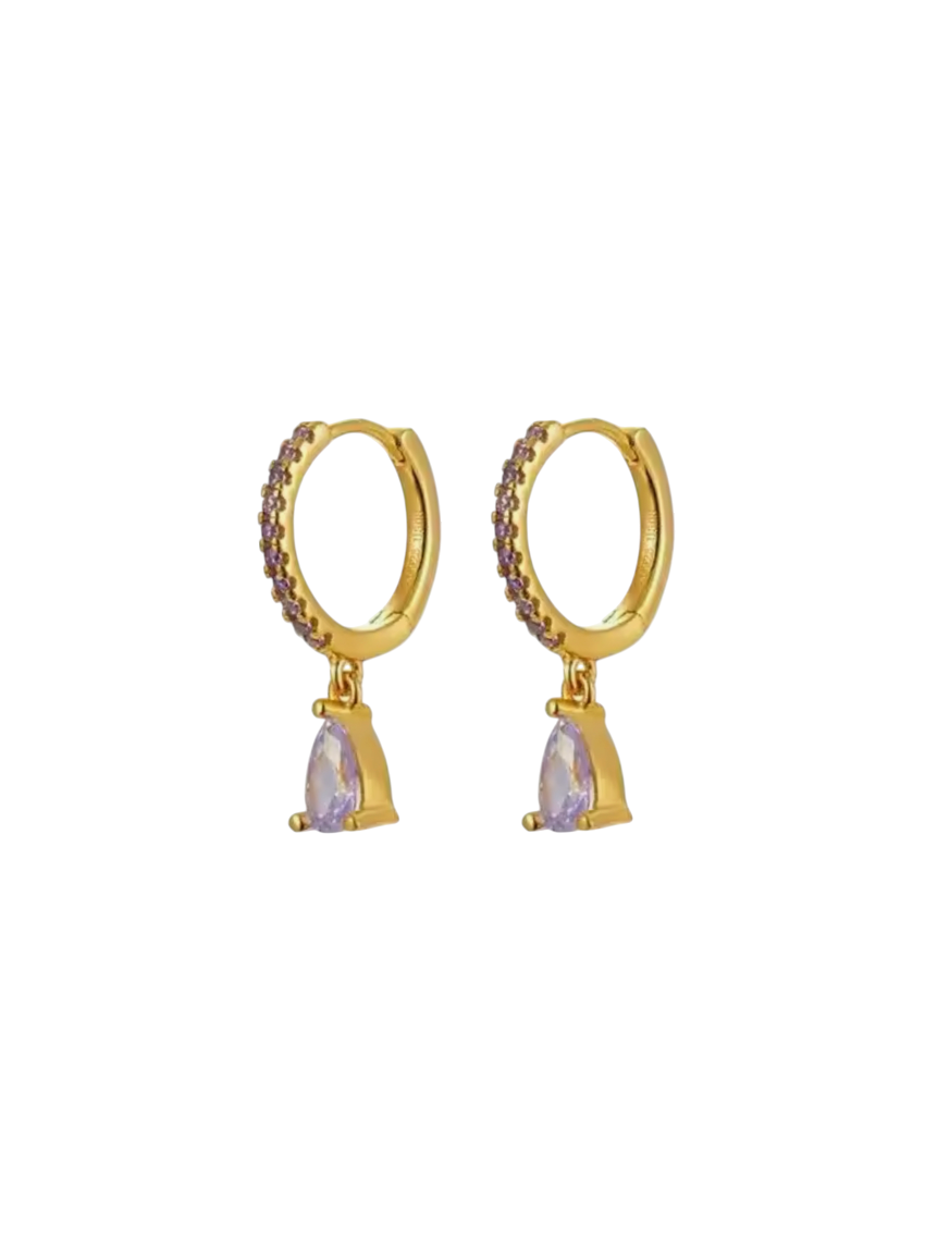 Piper Purple Drops Gold Huggies | Gold Plated 925 Sterling Silver
