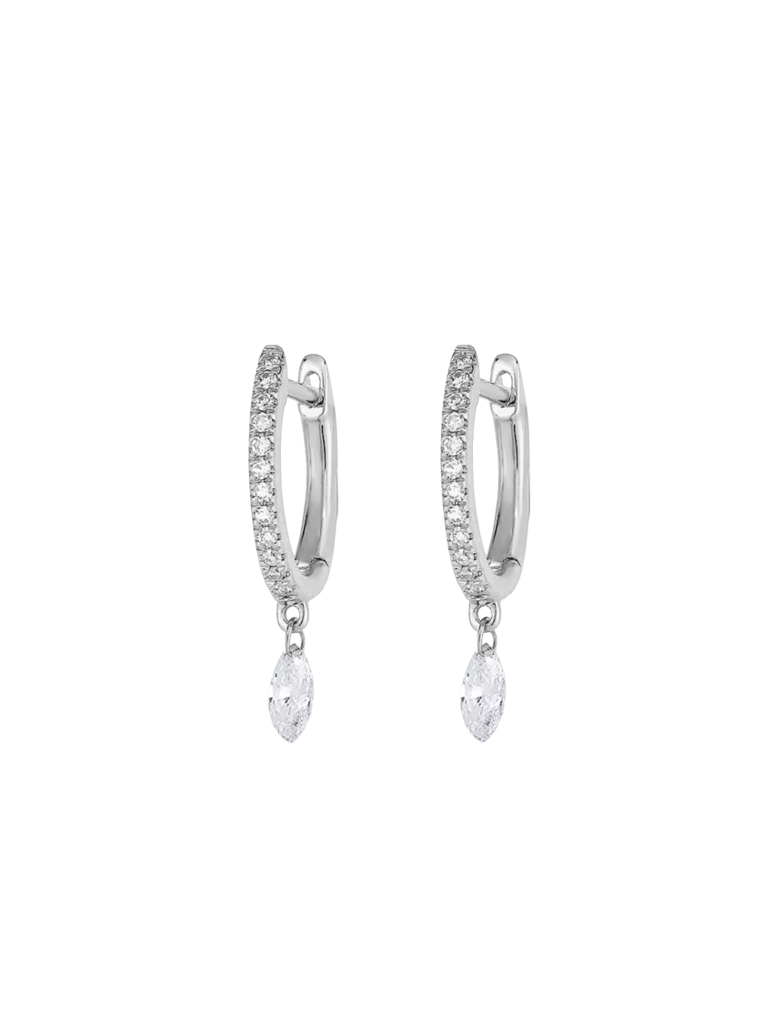 Desideria Diamond Marquis Drops Silver Huggies | 925 Sterling Silver