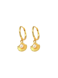 Pavlina Pearl Seashell Drops Gold Huggies | Gold Plated 925 Sterling Silver