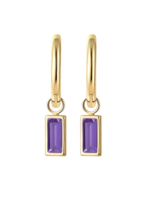 Bezel Mackenzie Purple Drops Gold Huggies | Gold Plated 925 Sterling Silver