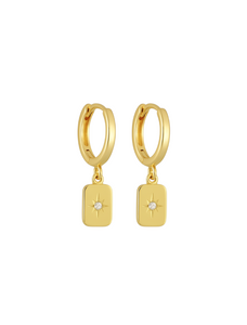 Nereida North Star Bar Diamond Drop Gold Huggies | Gold Plated 925 Sterling Silver