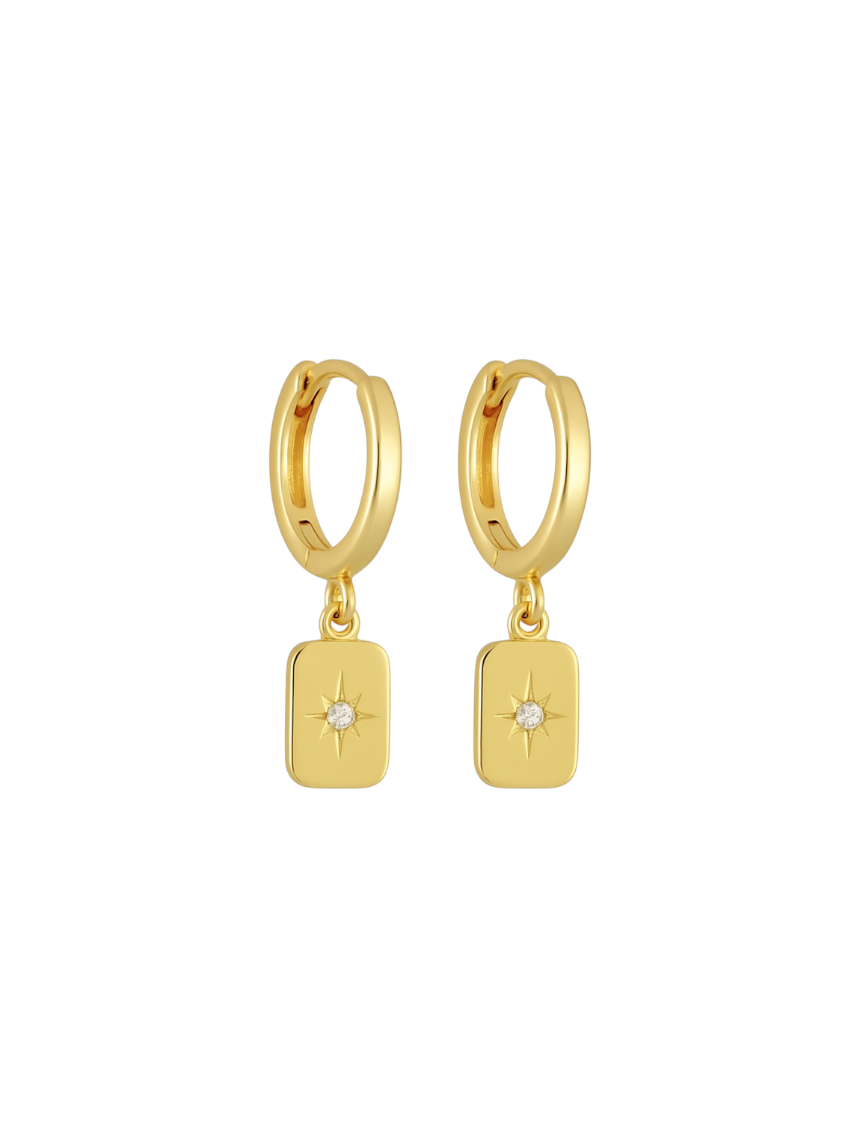 Nereida North Star Bar Diamond Drop Gold Huggies | Gold Plated 925 Sterling Silver