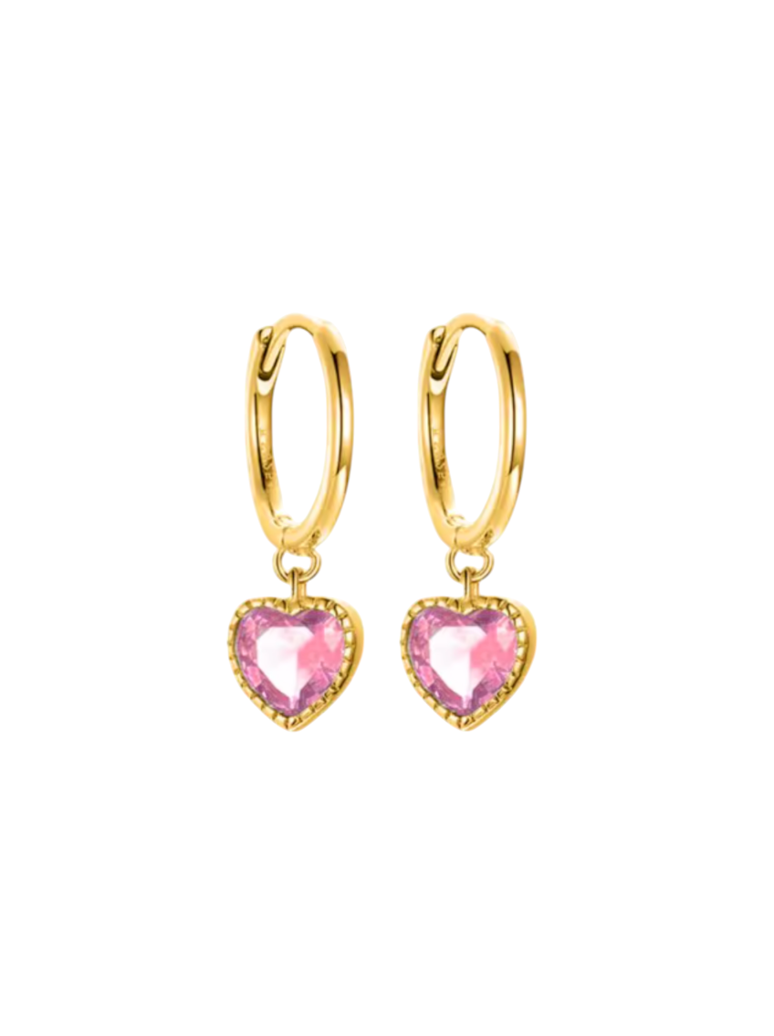 Henrietta Heart Pink Drop Gold Huggies | Gold Plated 925 Sterling Silver