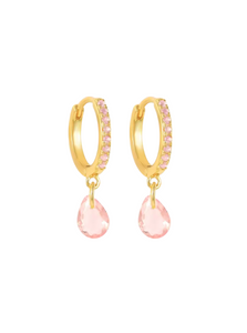 Petra Pear Pink Drops Gold Huggies | Gold Plated 925 Sterling Silver