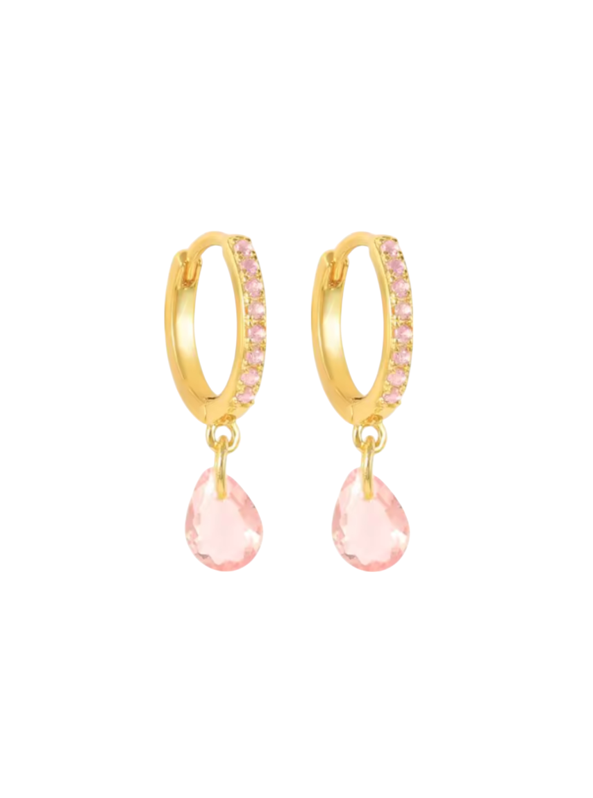 Petra Pear Pink Drops Gold Huggies | Gold Plated 925 Sterling Silver
