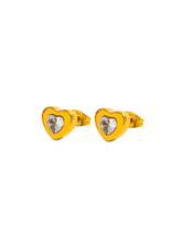 Load image into Gallery viewer, Hecate Heart Crystal Gold Studs | Gold Plated Stainless Steel
