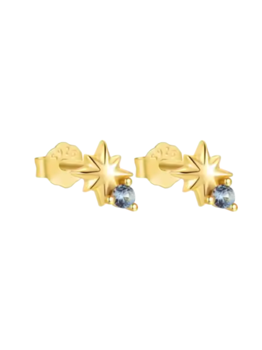 Sybil Star Blue Gem Gold Studs | Gold Plated Stainless Steel