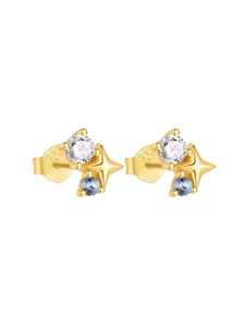 Sybil Star Diamond Blue Gem Gold Studs | Gold Plated Stainless Steel
