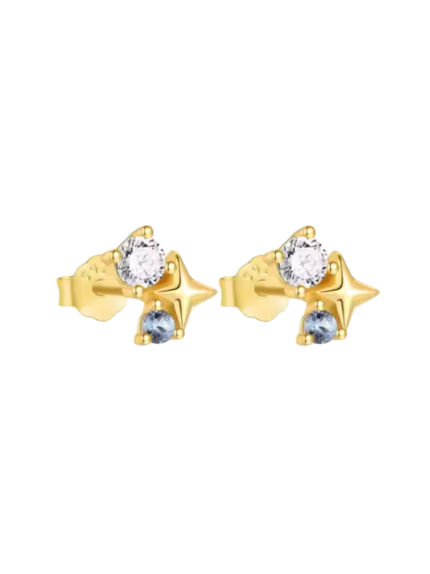 Sybil Star Diamond Blue Gem Gold Studs | Gold Plated Stainless Steel