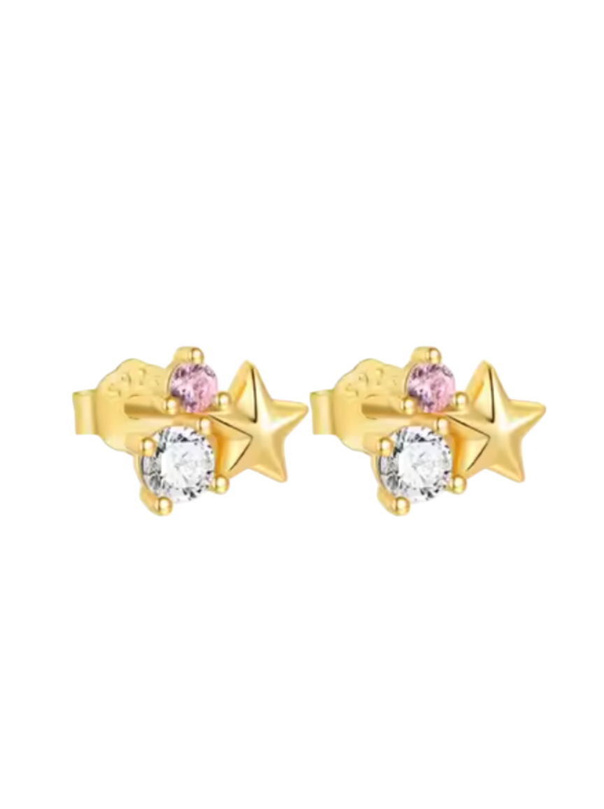 Stormy Star Diamond Pink Gem Gold Studs | Gold Plated Stainless Steel