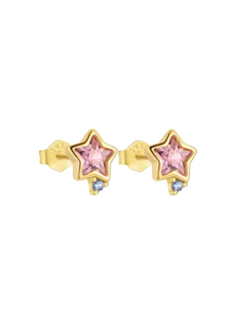Paityn Pink Star Blue Gem Gold Studs | Gold Plated Stainless Steel