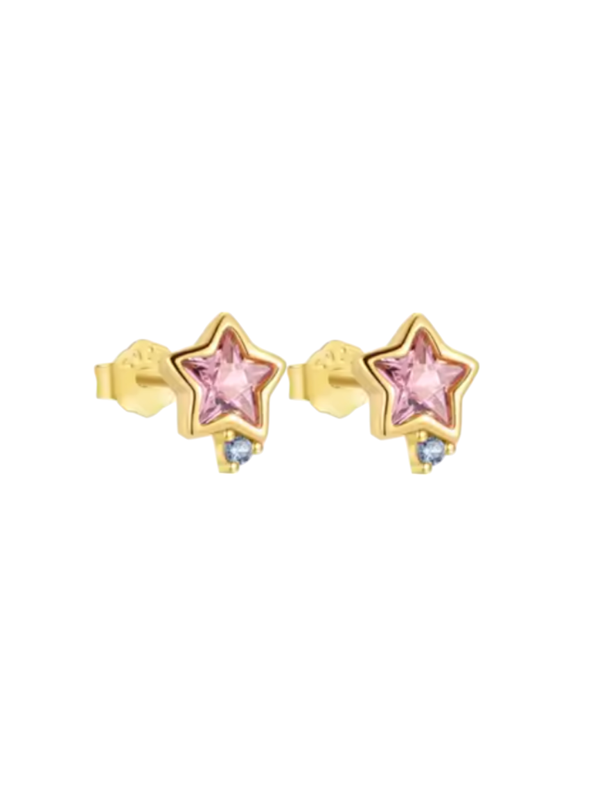 Paityn Pink Star Blue Gem Gold Studs | Gold Plated Stainless Steel
