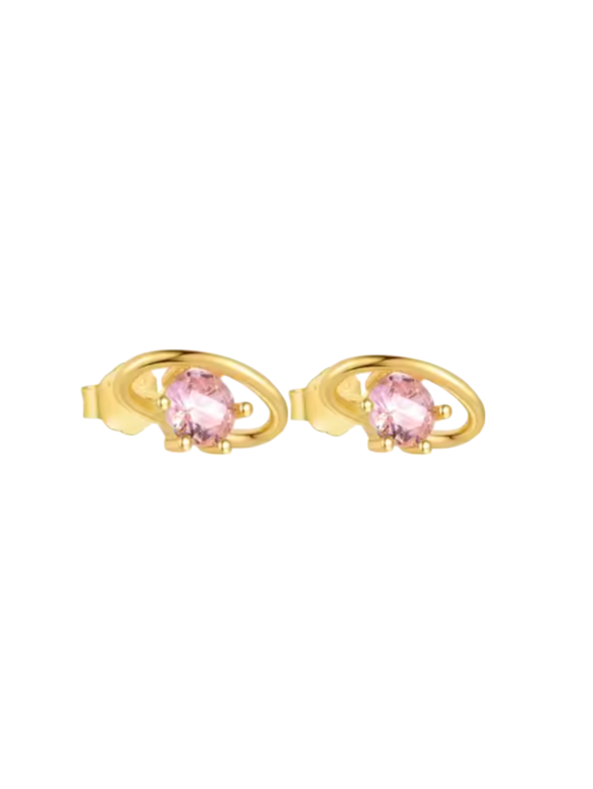 Guinevere Gold Bow Pink Diamond Studs | Gold Plated Stainless Steel