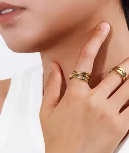 Tarla Triple Stacked Bands Gold Ring | Stainless Steel Gold Plated