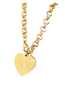 Havine Heart Gold Circular Link Lariat | Gold Plated Stainless Steel