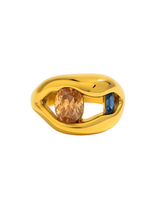 Guendolen Gem Cave Ring | Stainless Steel Gold Plated