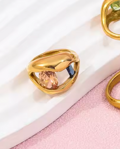 Guendolen Gem Cave Ring | Stainless Steel Gold Plated