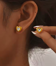 Load image into Gallery viewer, Hecate Heart Crystal Gold Studs | Gold Plated Stainless Steel
