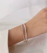 Load image into Gallery viewer, Diora Diamond &amp; Pearl Double Bracelet | Gold Plated Stainless Steel
