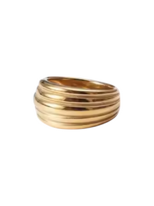 Rikkie Rounded Ribbed Gold Ring | Stainless Steel Gold Plated