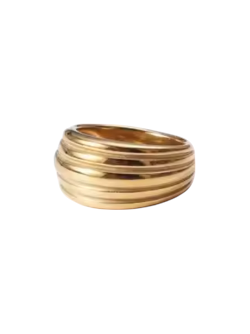 Rikkie Rounded Ribbed Gold Ring | Stainless Steel Gold Plated