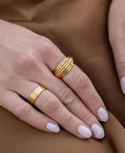 Load image into Gallery viewer, Rikkie Rounded Ribbed Gold Ring | Stainless Steel Gold Plated
