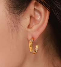 Load image into Gallery viewer, Trinity Triple Multi Diamond Band Gold Hoops | Gold Plated Stainless Steel
