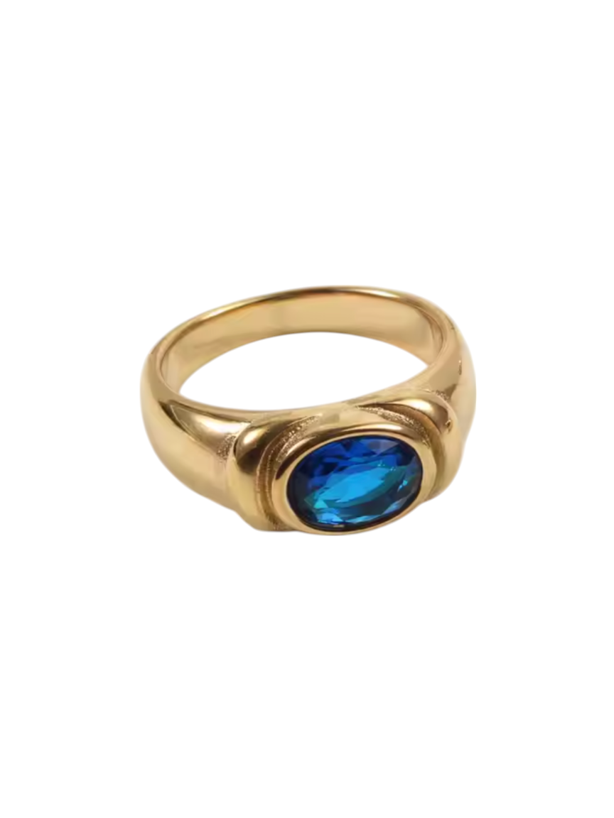 Shelby Sunken Sapphire Gold Ring | Stainless Steel Gold Plated