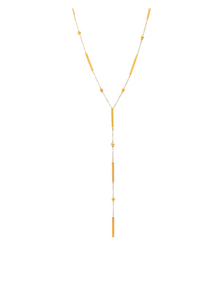 Bernice Ball & Rectangle Gold Lariat  | Gold Plated Stainless Steel