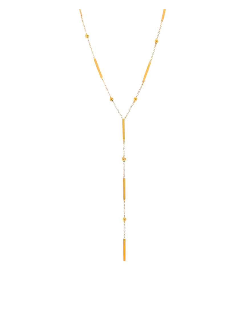 Bernice Ball & Rectangle Gold Lariat  | Gold Plated Stainless Steel