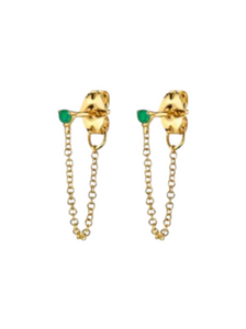 Shailee Emerald Chain Drops Gold Studs | 925 Sterling Silver Gold Plated