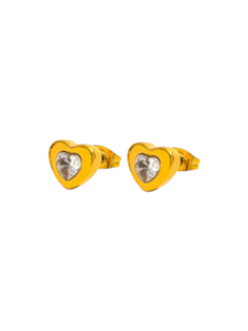 Hecate Heart Crystal Gold Studs  | Stainless Steel Gold Plated