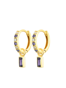 Edith Bezel Purple Drops Gold Huggies | 925 Sterling Silver Gold Plated