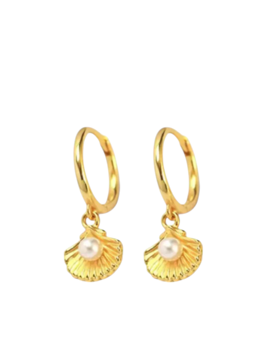 Pavlina Pearl Seashell Drops Gold Huggies | 925 Sterling Silver Gold Plated