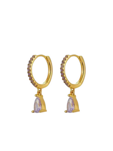 Piper Purple Drops Gold Huggies | 925 Sterling Silver Gold Plated