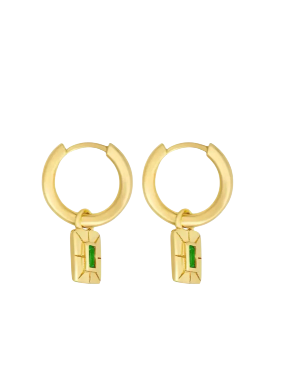 Brooke Bar Emerald Drop Gold Huggies | 925 Sterling Silver Gold Plated