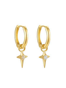 North Star Drop Huggies | 925 Sterling Silver Gold Plated