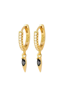 Victoria Black Spike Drop Huggies | 925 Sterling Silver Gold Plated