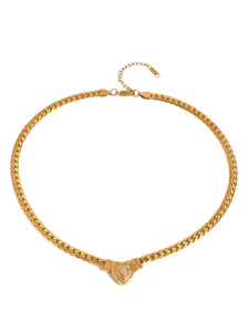 Calista Curb Chain Heart Gold Necklace | Stainless Steel Gold Plated