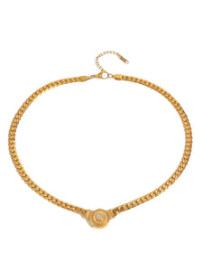 Calista Curb Chain Disk Gold Necklace | Stainless Steel Gold Plated
