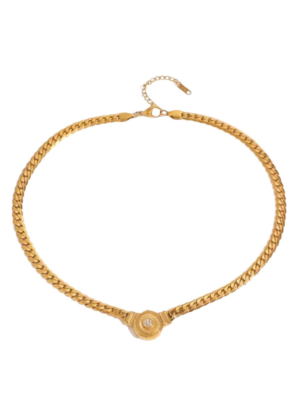 Calista Curb Chain Disk Gold Necklace | Stainless Steel Gold Plated
