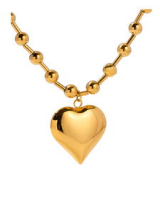 Heart Pendant Gold Ball Chain Necklace | Stainless Steel Gold Plated