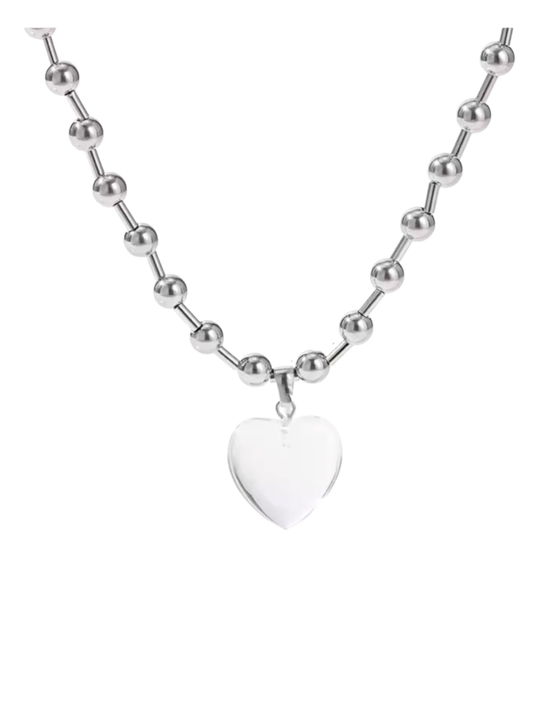 Heart Pendant Silver Ball Chain Necklace | Stainless Steel