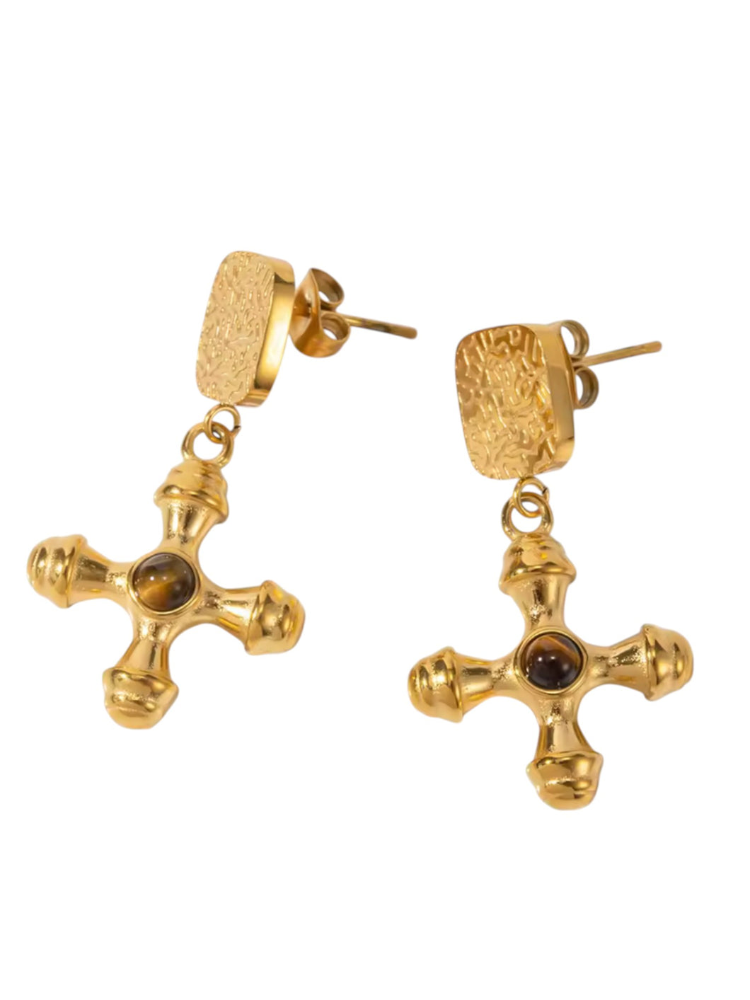 Margaux Maltese Tigers Eye Drops | Stainless Steel Gold Plated