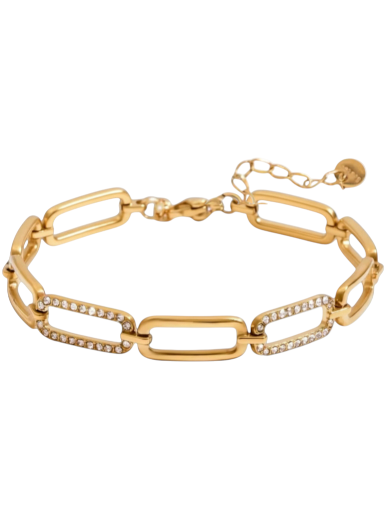 Pave Oval Link Gold Bracelet | Stainless Steel Gold Plated