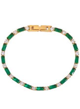 Load image into Gallery viewer, Diamond and Emerald Baguette Bracelet | Stainless Steel Gold Plated
