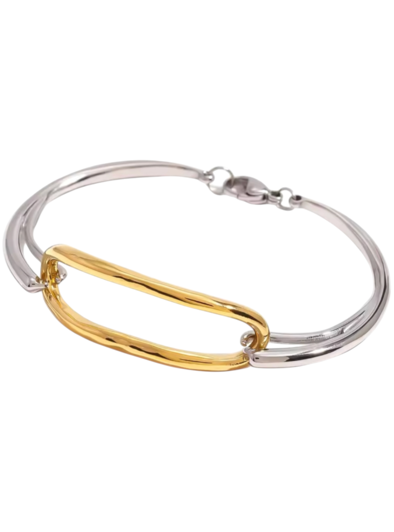 Two Tone Oval Bangle | Stainless Steel Gold Plated