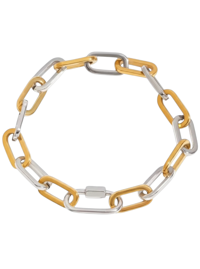Tribeca Two Tone Oval Link Bracelet | Stainless Steel Gold Plated