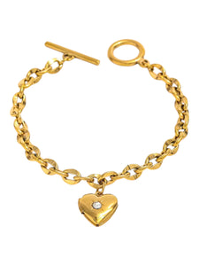Suzette Solitaire Heart Locket Gold Bracelet | Gold Plated Stainless Steel