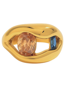 Gwendolyn Gem Cave Ring | Stainless Steel Gold Plated